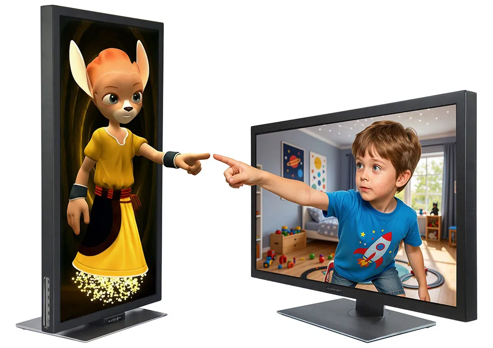 Alioscopy 3D8K 31.5 inch autostereoscopic monitor displaying 3D avatar